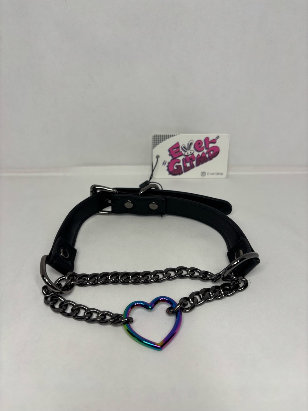 Ever Glimp Rainbow Heart Chain Choker Necklace - Black